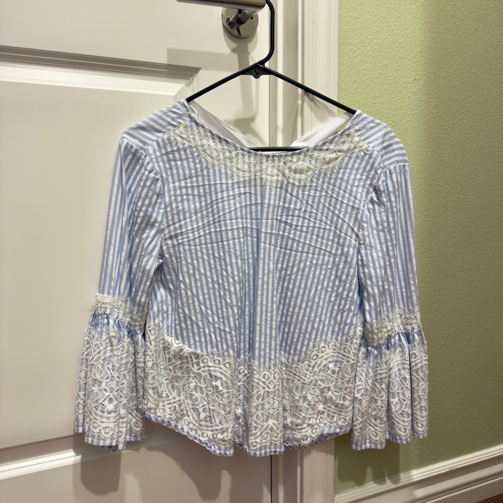 Zara Striped Lace Trim Women's Top